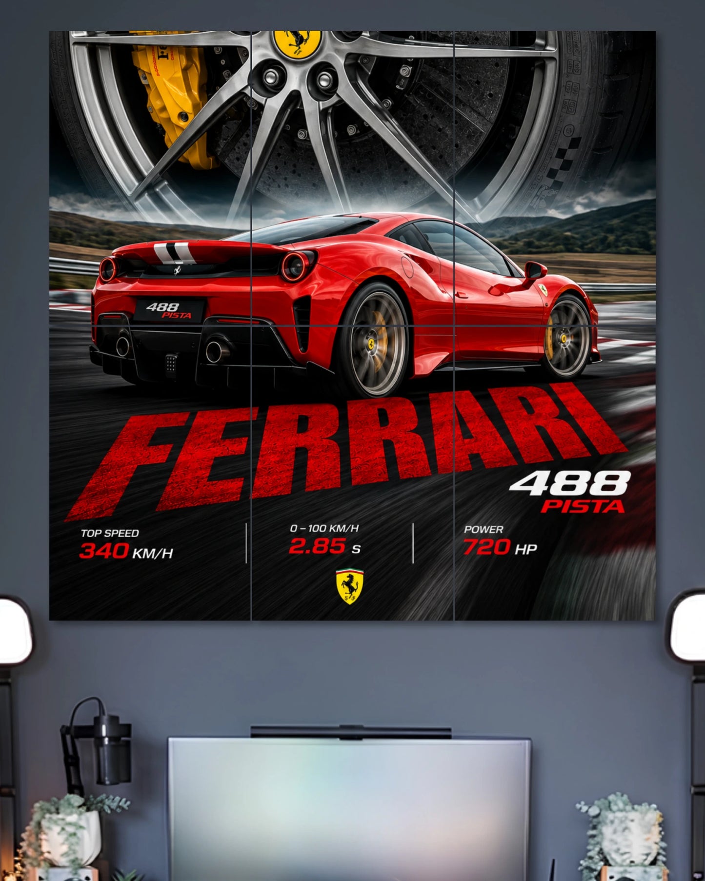 Ferrari 488 Pista Red & Black 6 Split Poster