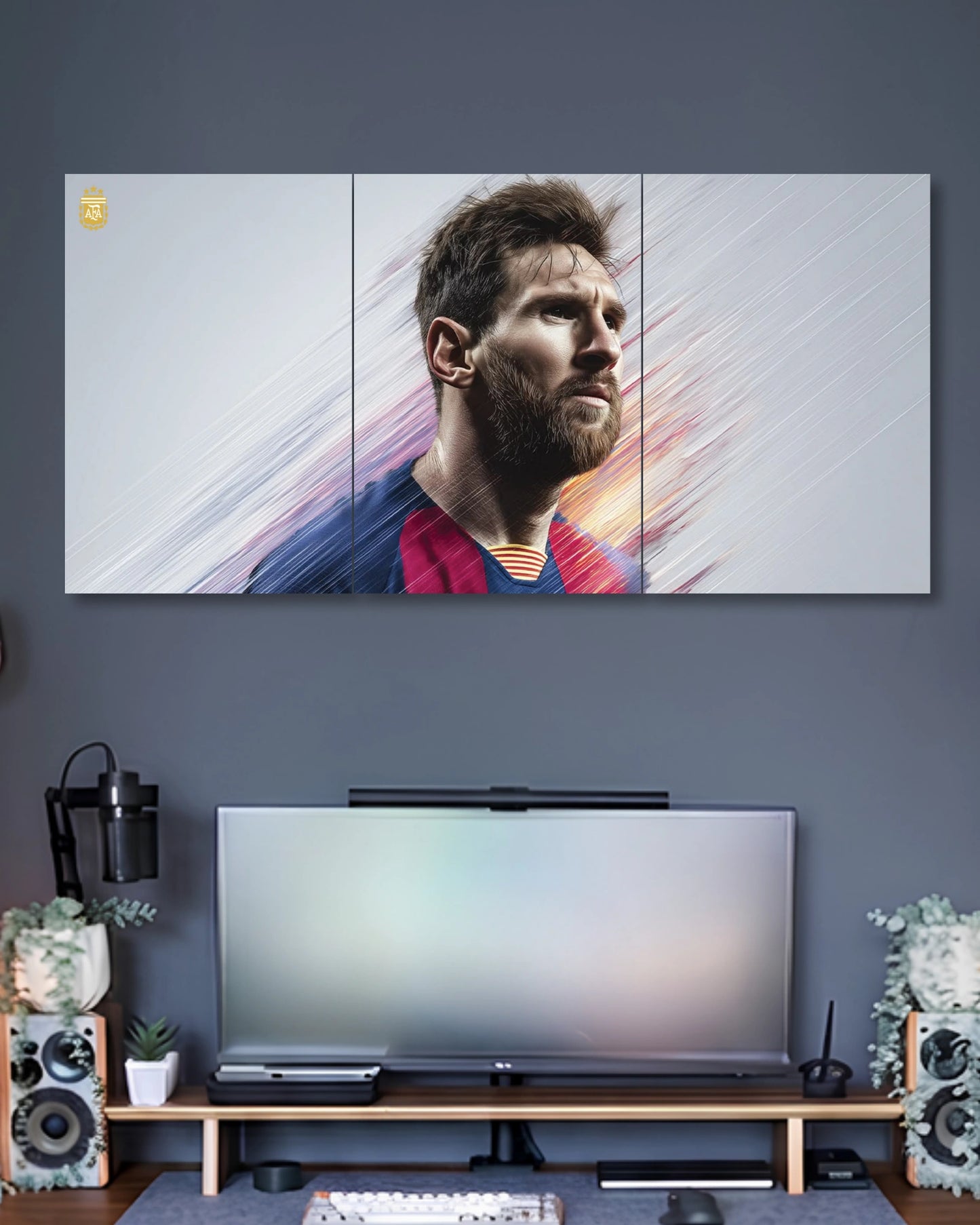 Three-panel Messi Barcelona 3 Piece Split Poster Set artwork featuring premium detailed design 2