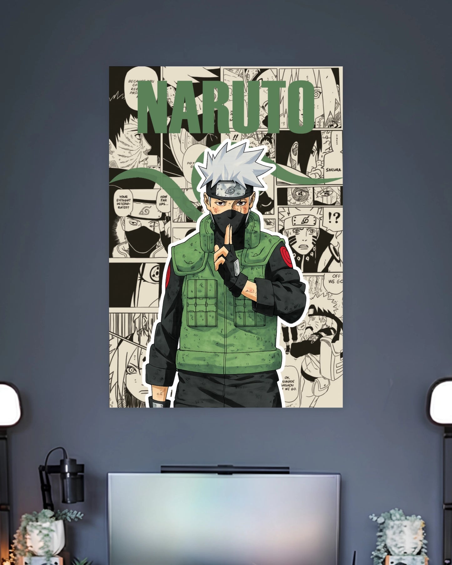 Kakashi Hatake Naruto Anime Poster wall poster displayed in a contemporary interior setting 2
