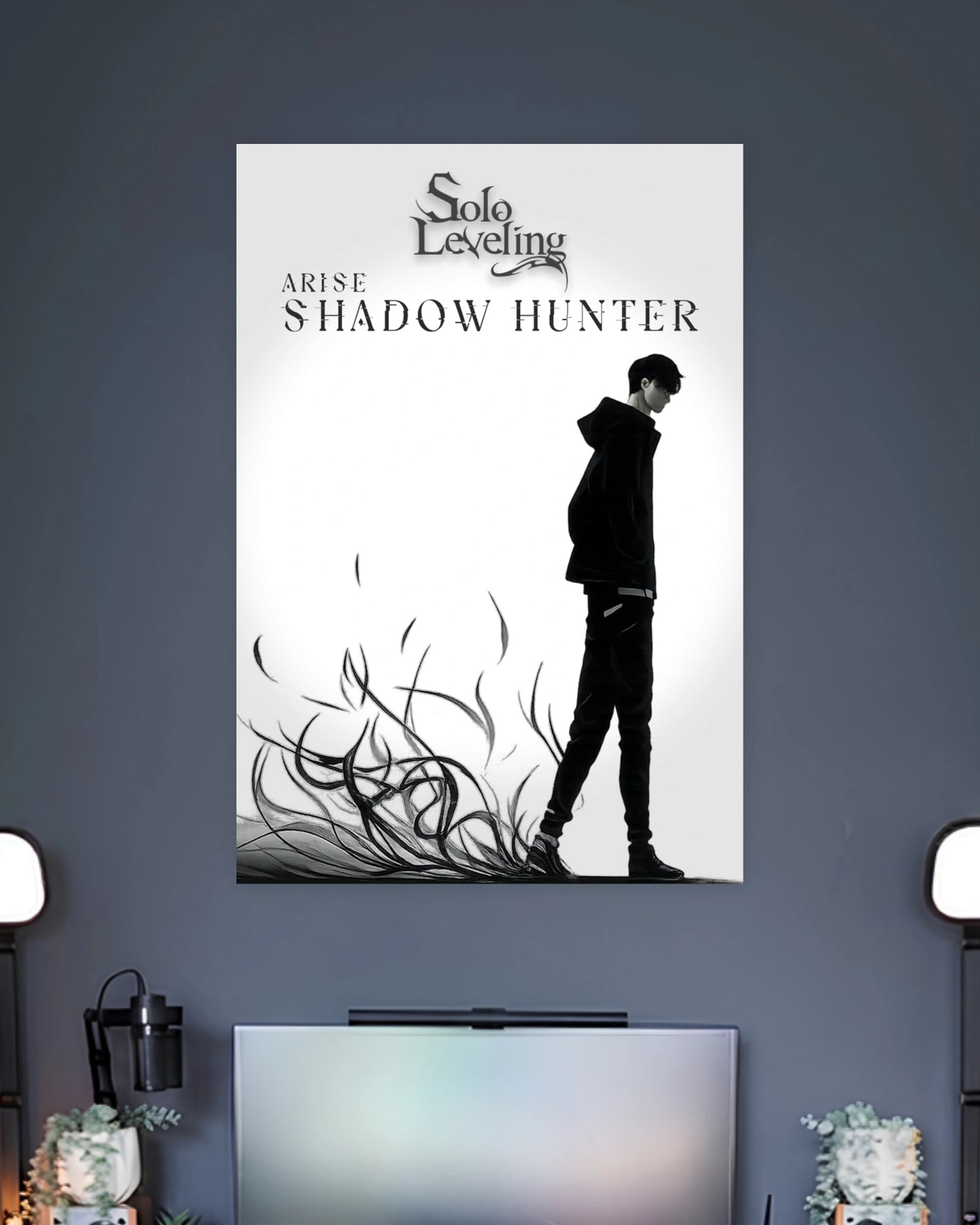 Solo Leveling Shadow Hunter Anime Poster wall poster displayed in a contemporary interior setting 2
