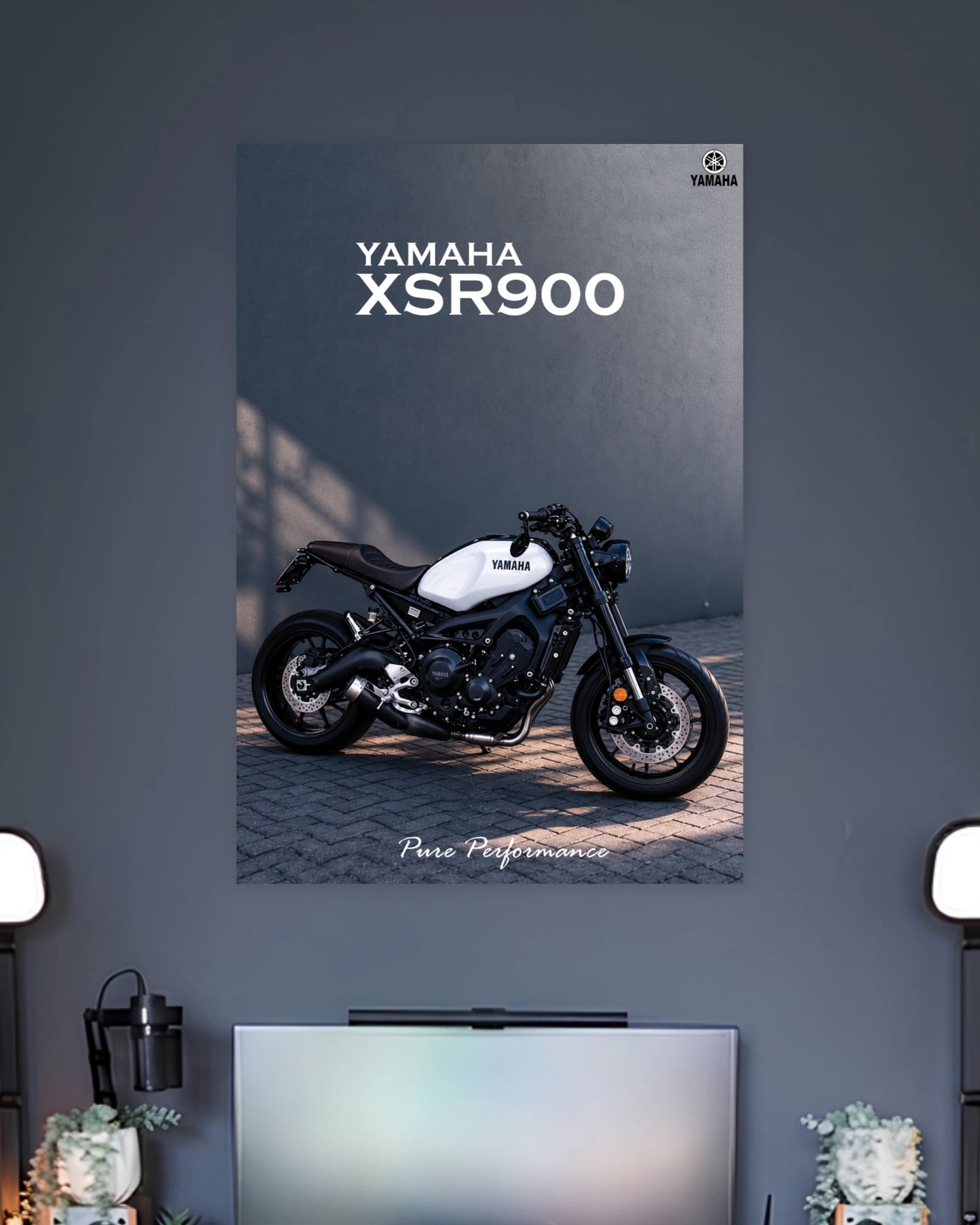 Yamaha XSR900 Shadow Garage Poster wall poster displayed in a contemporary interior setting 2