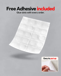 Free adhesive glue dot sheet included with every order, with poster mounting instructions