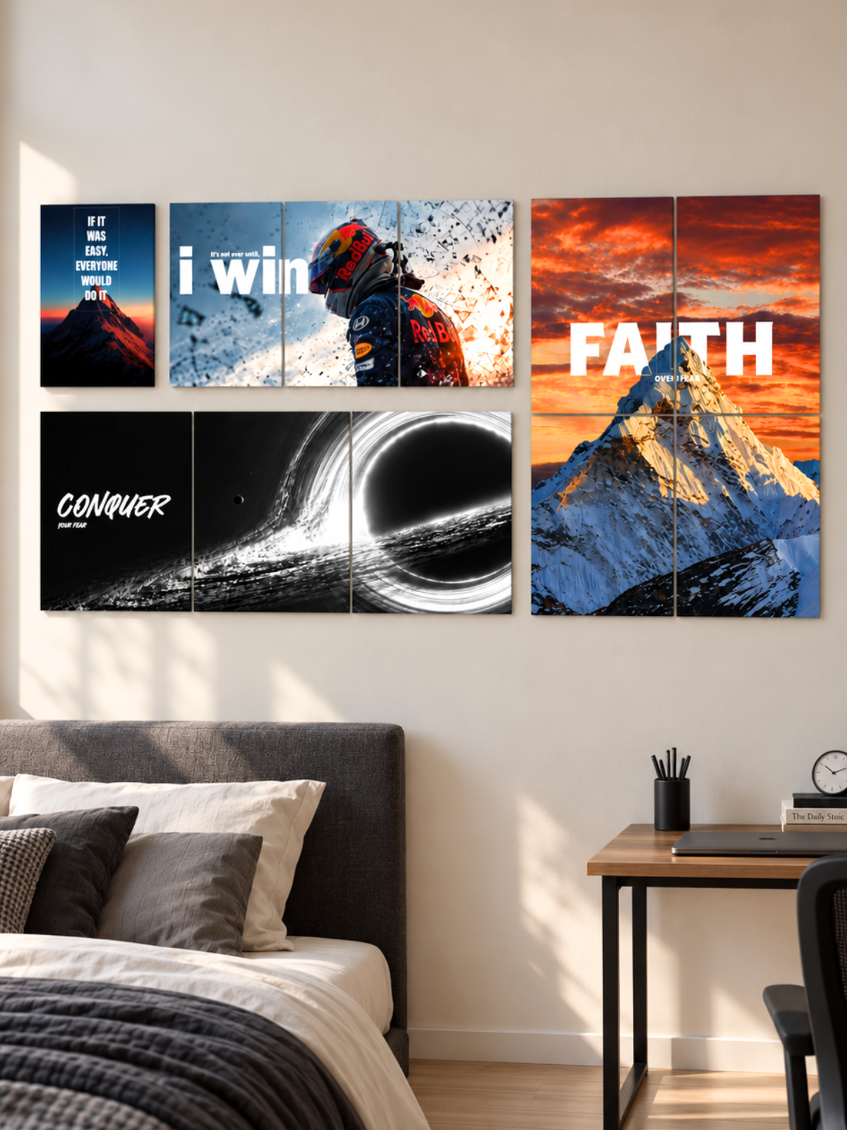 Motivational poster wall combo room mockup