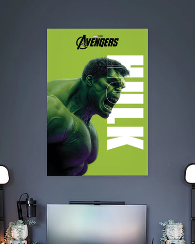 Hulk Avengers Minimal Marvel Poster wall poster displayed in a contemporary interior setting 2