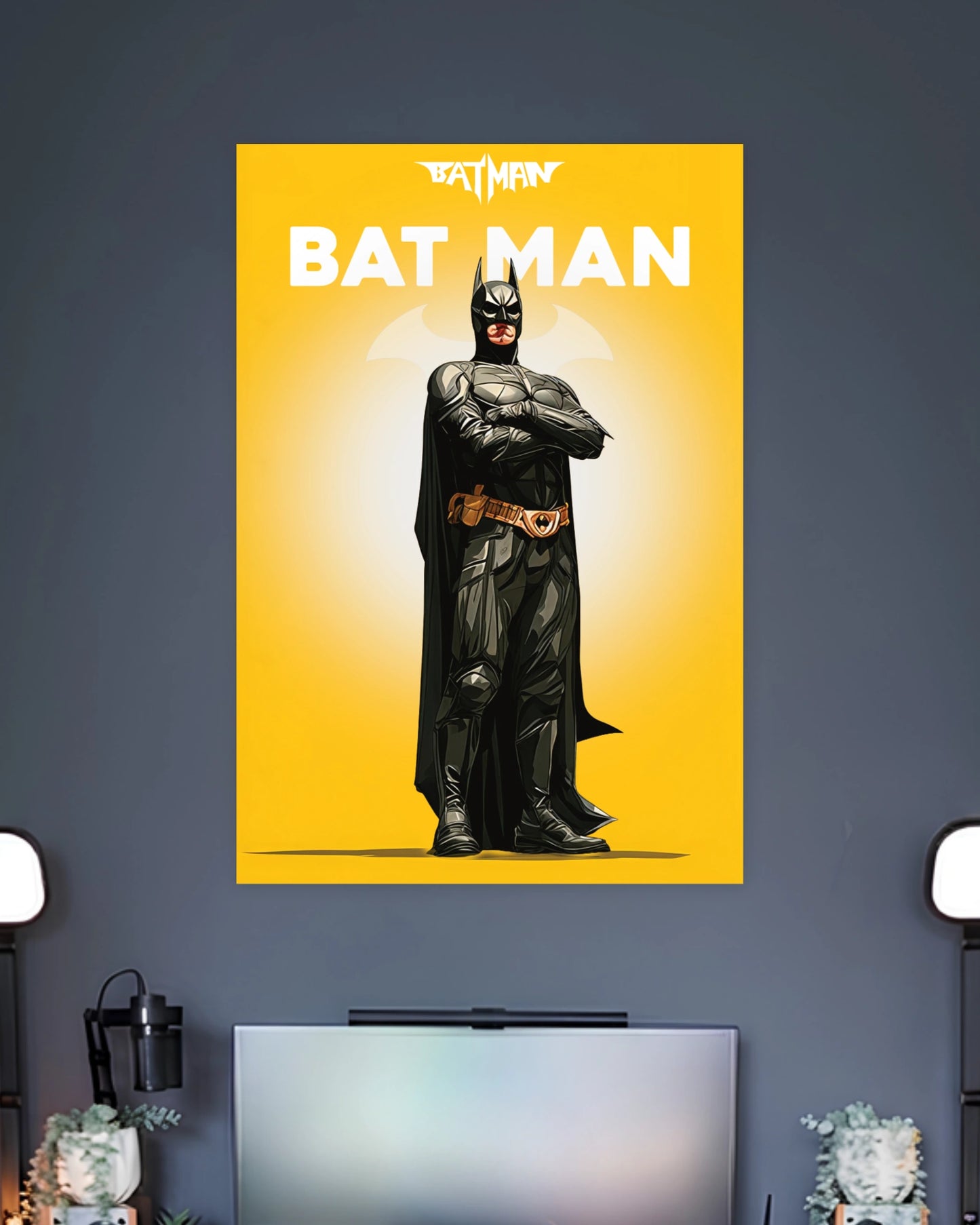Batman Minimal Superhero Poster wall poster displayed in a contemporary interior setting 2