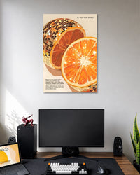 Be Your Own Sparkle Motivational Poster poster design: Bright orange slices meet sparkling details in this warm, uplifting design. The cream background and golden tones create a cheerful aesthetic. A lovely addition to bedrooms, creative spaces, or any corner that needs a little extra positivity.