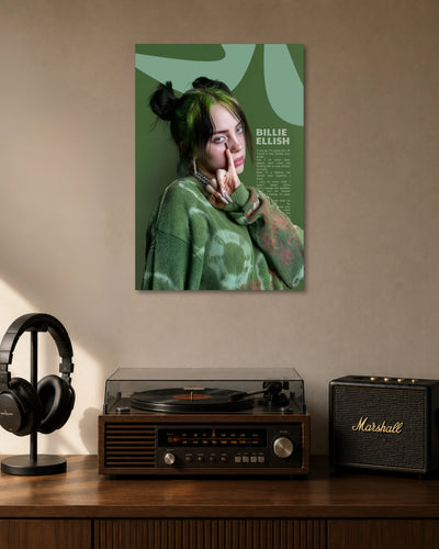 Billie Eilish Green Aesthetic Poster artwork with bold detailed composition 1
