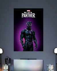 Black Panther Purple Glow Poster wall poster displayed in a contemporary interior setting 2