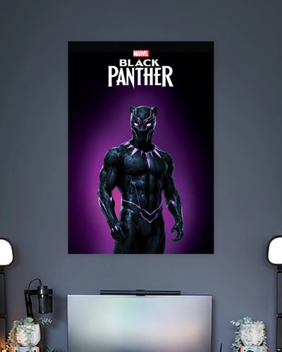 Black Panther Purple Glow Poster wall poster displayed in a contemporary interior setting 2