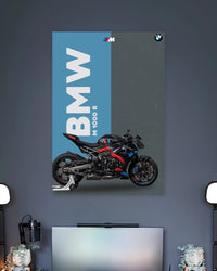 BMW M1000R Side Profile Poster wall poster displayed in a contemporary interior setting 2