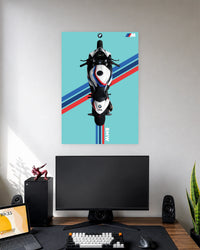 BMW S1000RR Motorcycle Poster wall poster displayed in a modern minimalist workspace setup 1