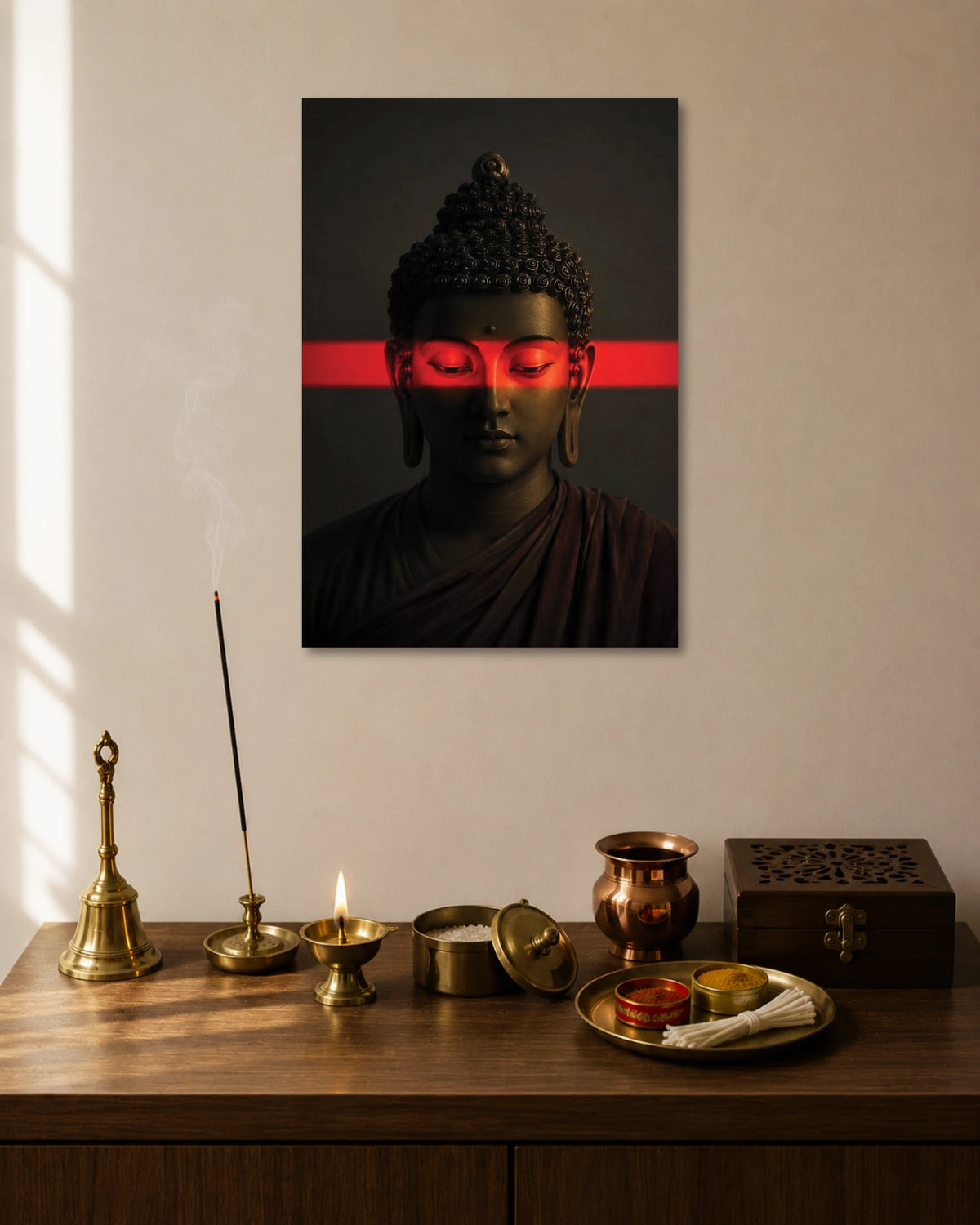 Buddha Red Light Meditation Poster poster artwork