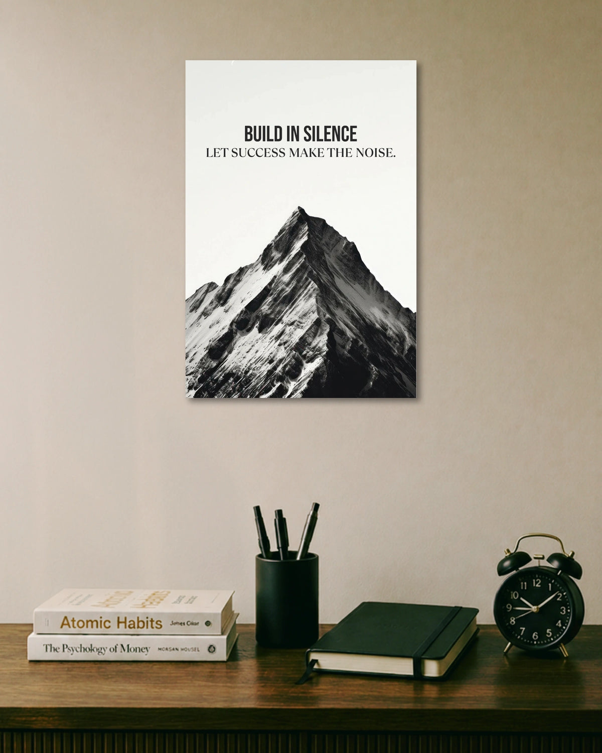 Build in Silence Mountain Poster artwork with bold detailed composition 1