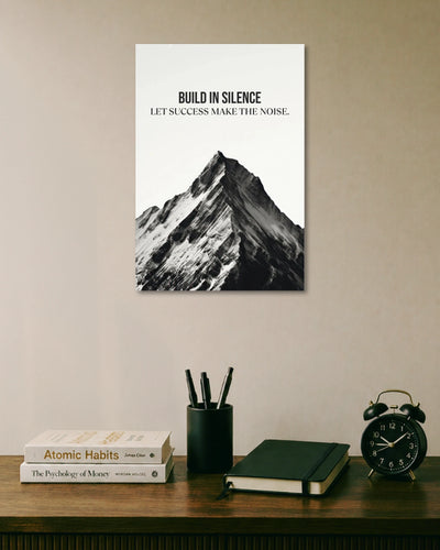 Build in Silence Mountain Poster artwork with bold detailed composition 1