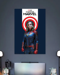Captain Marvel Shield Emblem Poster wall poster displayed in a contemporary interior setting 2