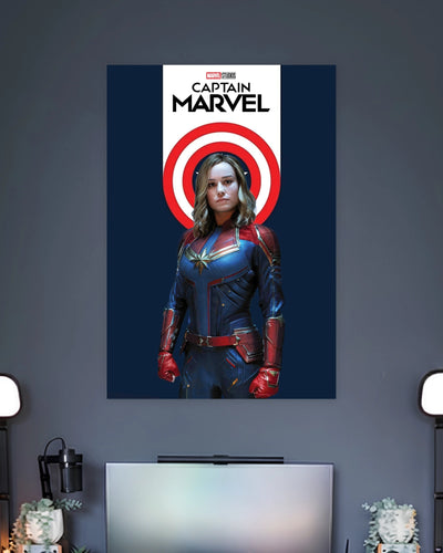 Captain Marvel Shield Emblem Poster wall poster displayed in a contemporary interior setting 2