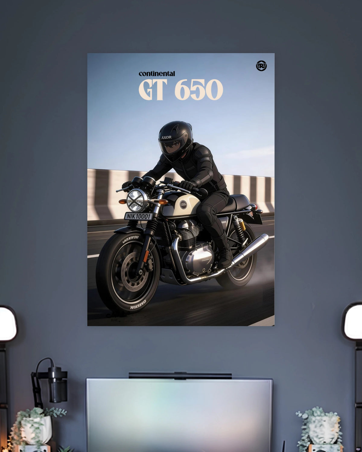 Royal Enfield Continental GT 650 Rider Poster wall poster displayed in a contemporary interior setting 2
