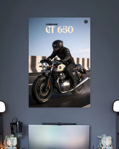 Royal Enfield Continental GT 650 Rider Poster wall poster displayed in a contemporary interior setting 2
