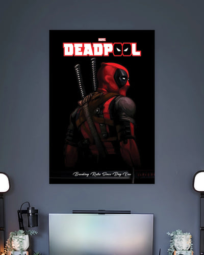 Deadpool Marvel Superhero Poster wall poster displayed in a contemporary interior setting 2