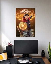 Doctor Strange Marvel Superhero Poster wall poster displayed in a modern minimalist workspace setup 1