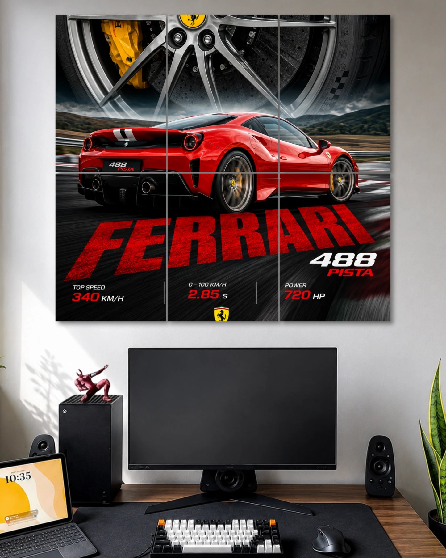 Ferrari 488 Pista Red & Black 6 Split Poster