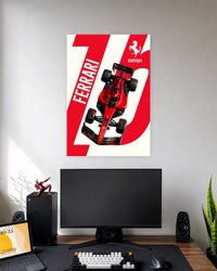 Ferrari Formula 1 Top View Poster wall poster displayed in a modern minimalist workspace setup 1