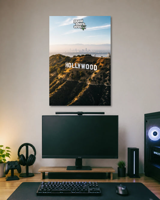 GTA V Hollywood Landscape Poster artwork with bold detailed composition 1