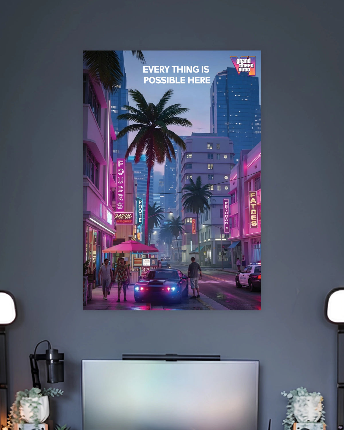 GTA Vice City Neon Street Poster artwork with bold detailed composition 2