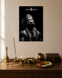 Hanuman Black & White Portrait Poster artwork with bold detailed composition 1