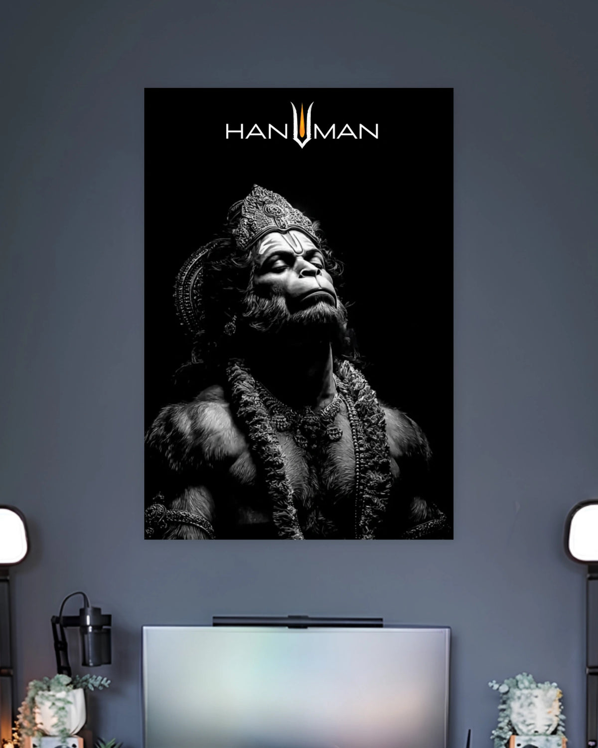 Hanuman Black & White Portrait Poster artwork with bold detailed composition 2