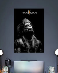 Hanuman Black & White Portrait Poster artwork with bold detailed composition 2