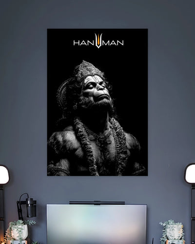 Hanuman Black & White Portrait Poster artwork with bold detailed composition 2