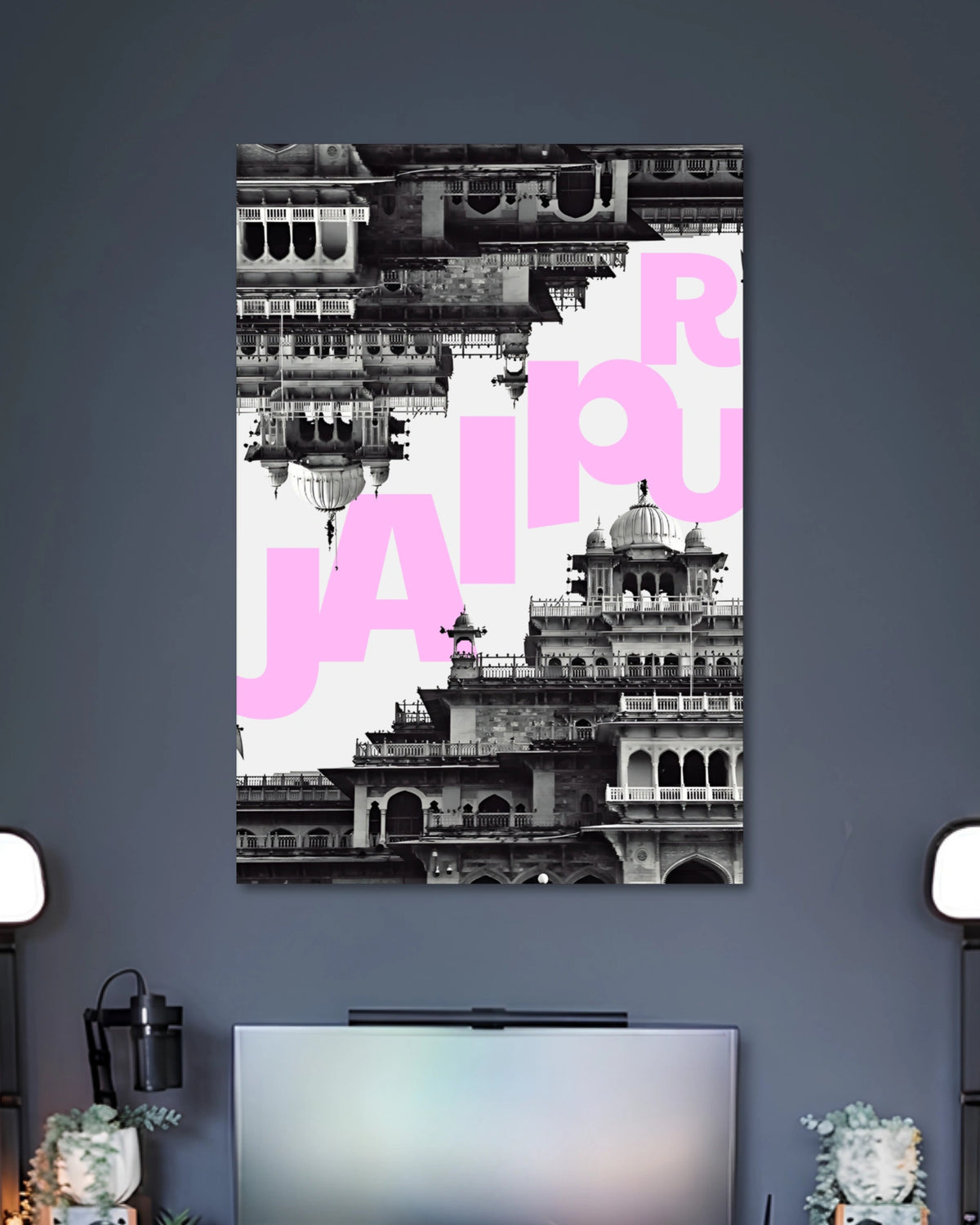 Jaipur Cityscape Typography Wall Art artwork with detailed composition 2