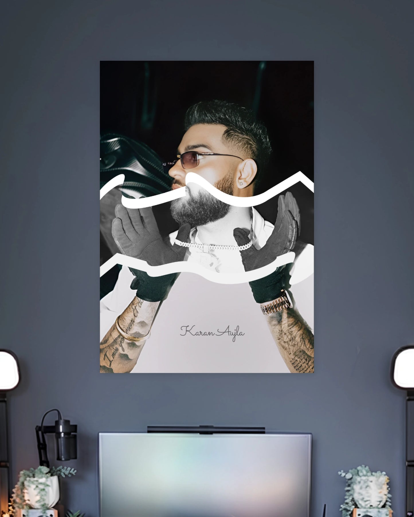 Karan Aujla Black & White Poster artwork with bold detailed composition 2