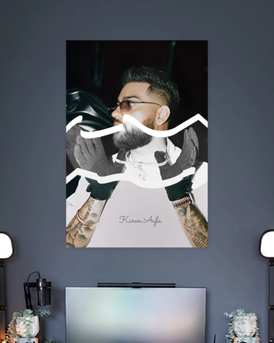 Karan Aujla Black & White Poster artwork with bold detailed composition 2