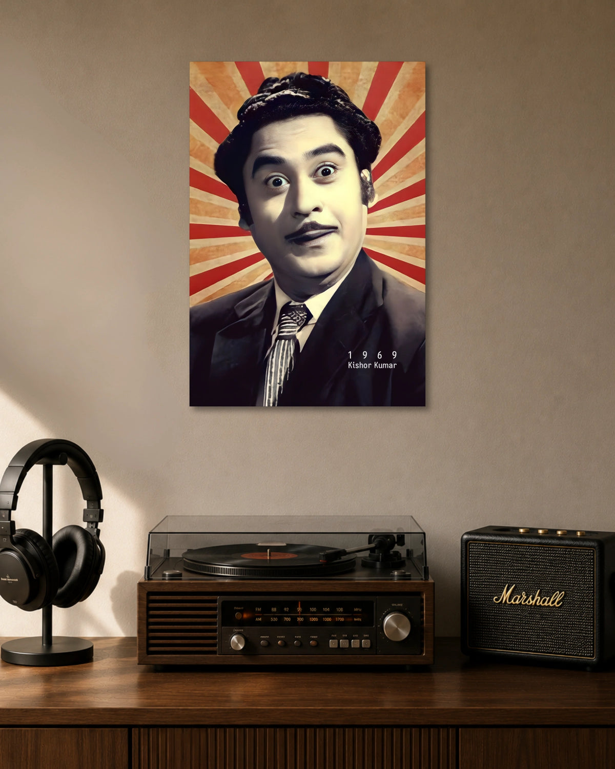 Kishore Kumar 1969 Retro Poster artwork with bold detailed composition 1