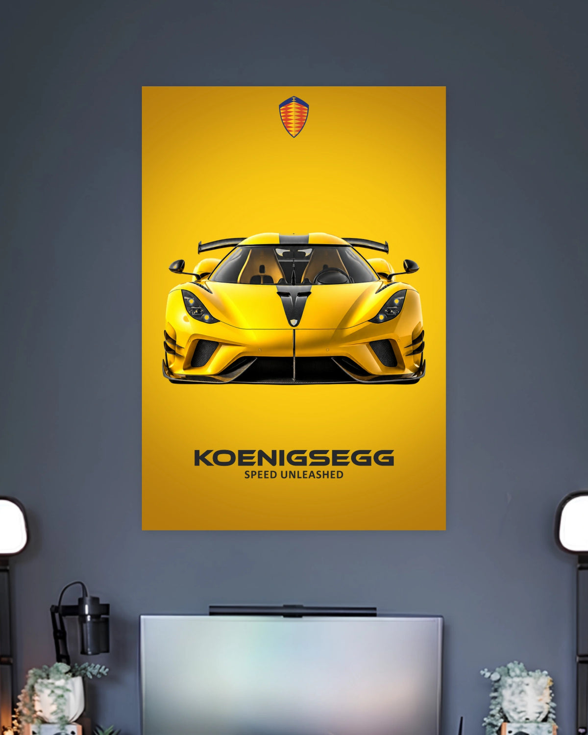 Koenigsegg Jesko Hypercar Poster wall poster displayed in a contemporary interior setting 2