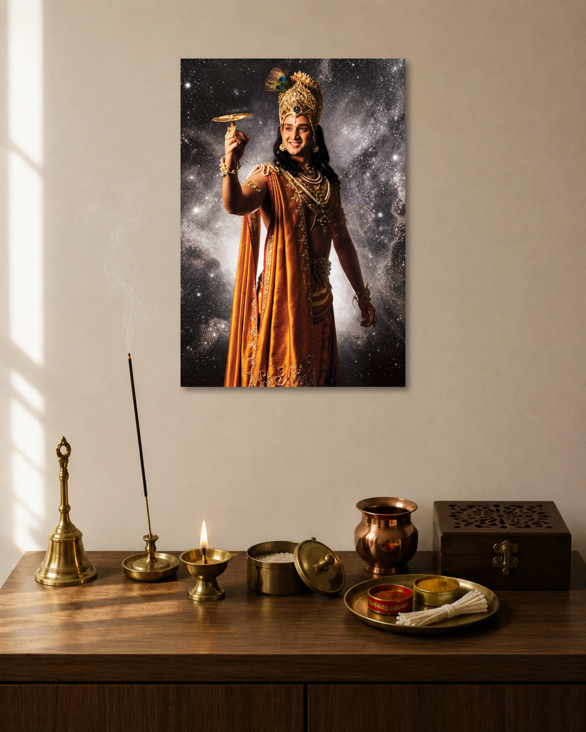 Lord Krishna Sudarshan Chakra Poster artwork with bold detailed composition 1