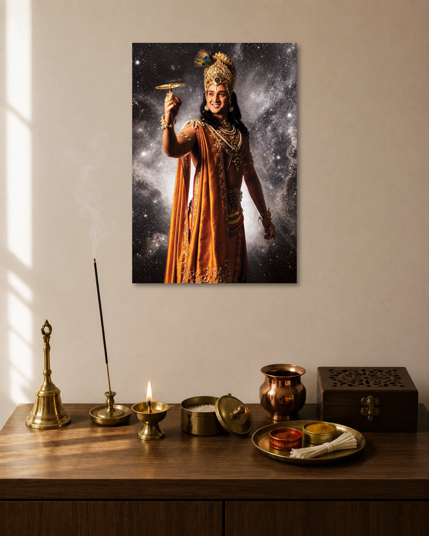 Lord Krishna Sudarshan Chakra Poster artwork with bold detailed composition 1