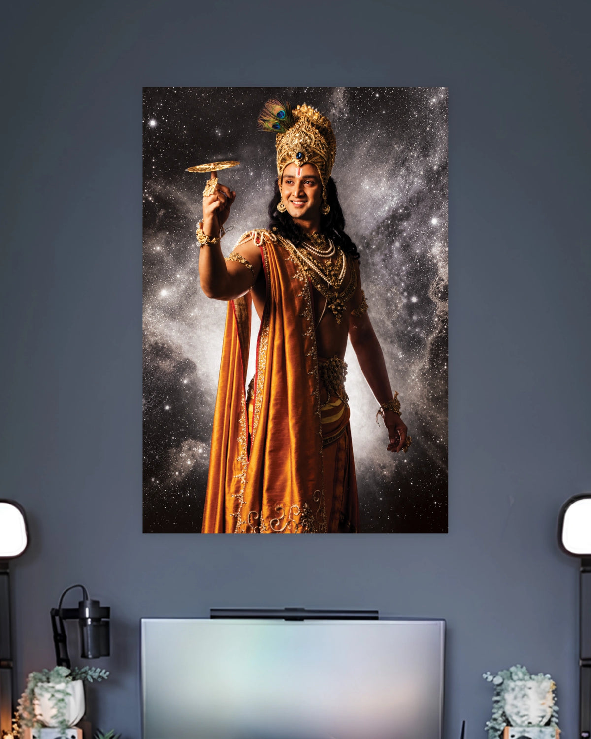 Lord Krishna Sudarshan Chakra Poster artwork with bold detailed composition 2