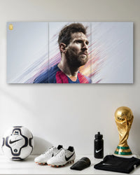 Three-panel Messi Barcelona 3 Piece Split Poster Set artwork featuring premium detailed design 1