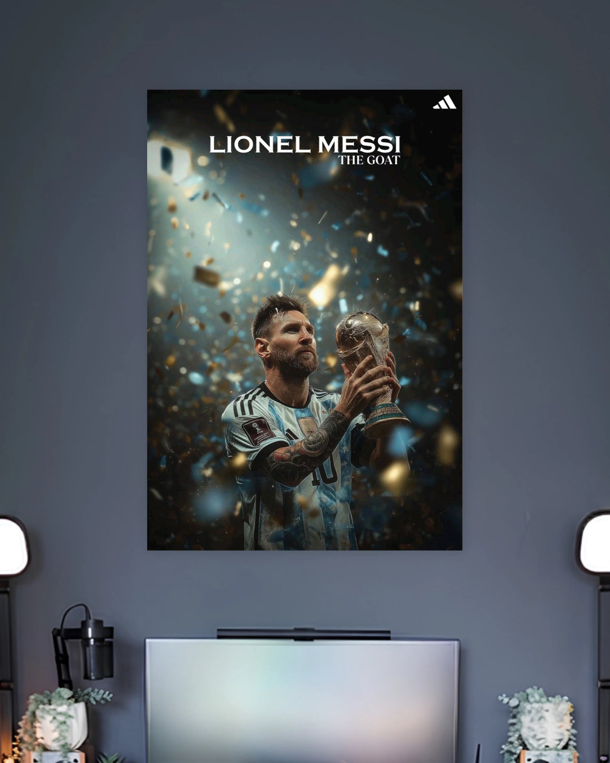 Lionel Messi GOAT World Cup Glory poster featuring premium artwork design 2