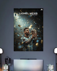 Lionel Messi GOAT World Cup Glory poster featuring premium artwork design 2