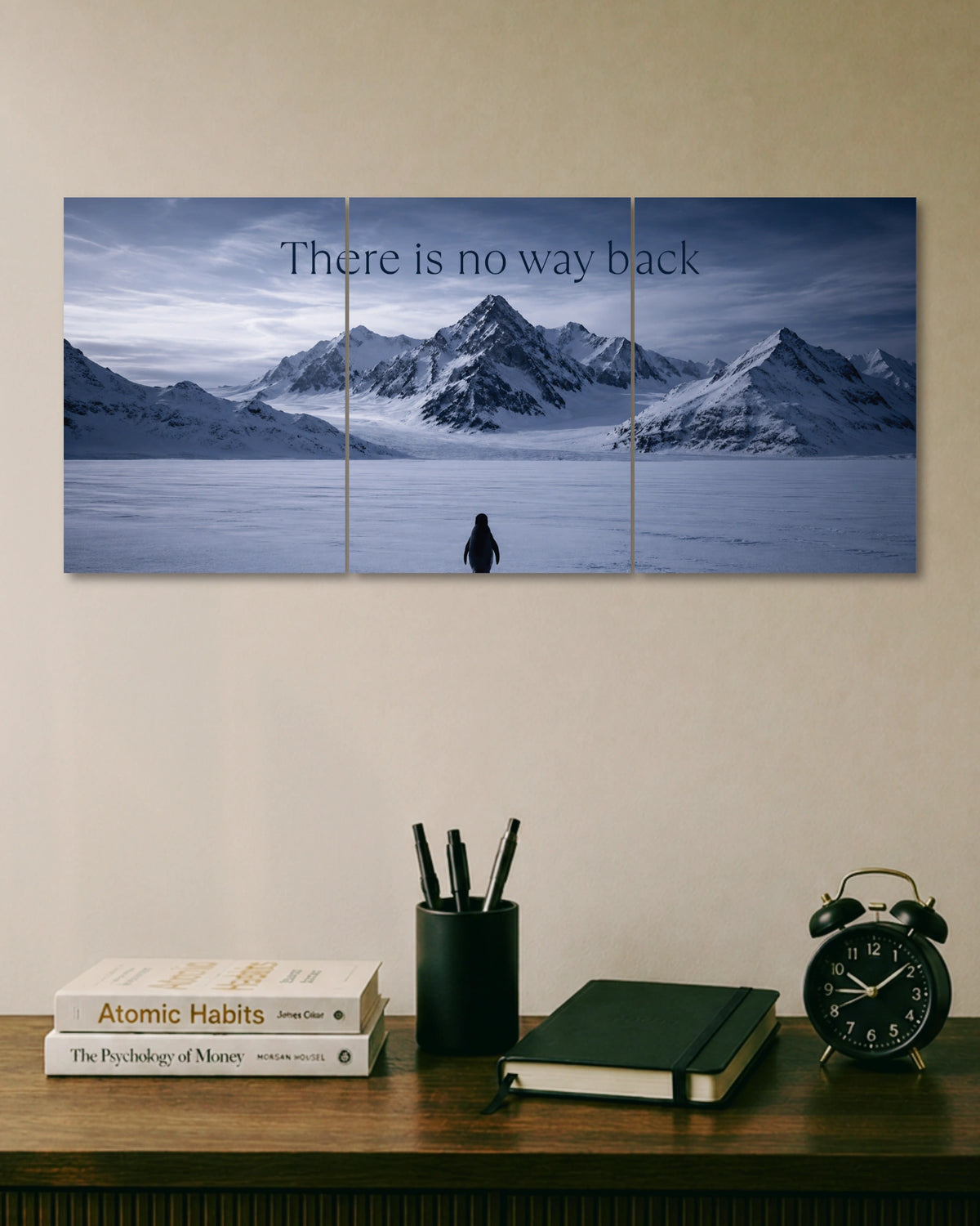 Lone Penguine Snow Mountains 3 Piece Split Wall Art three-panel artwork 1
