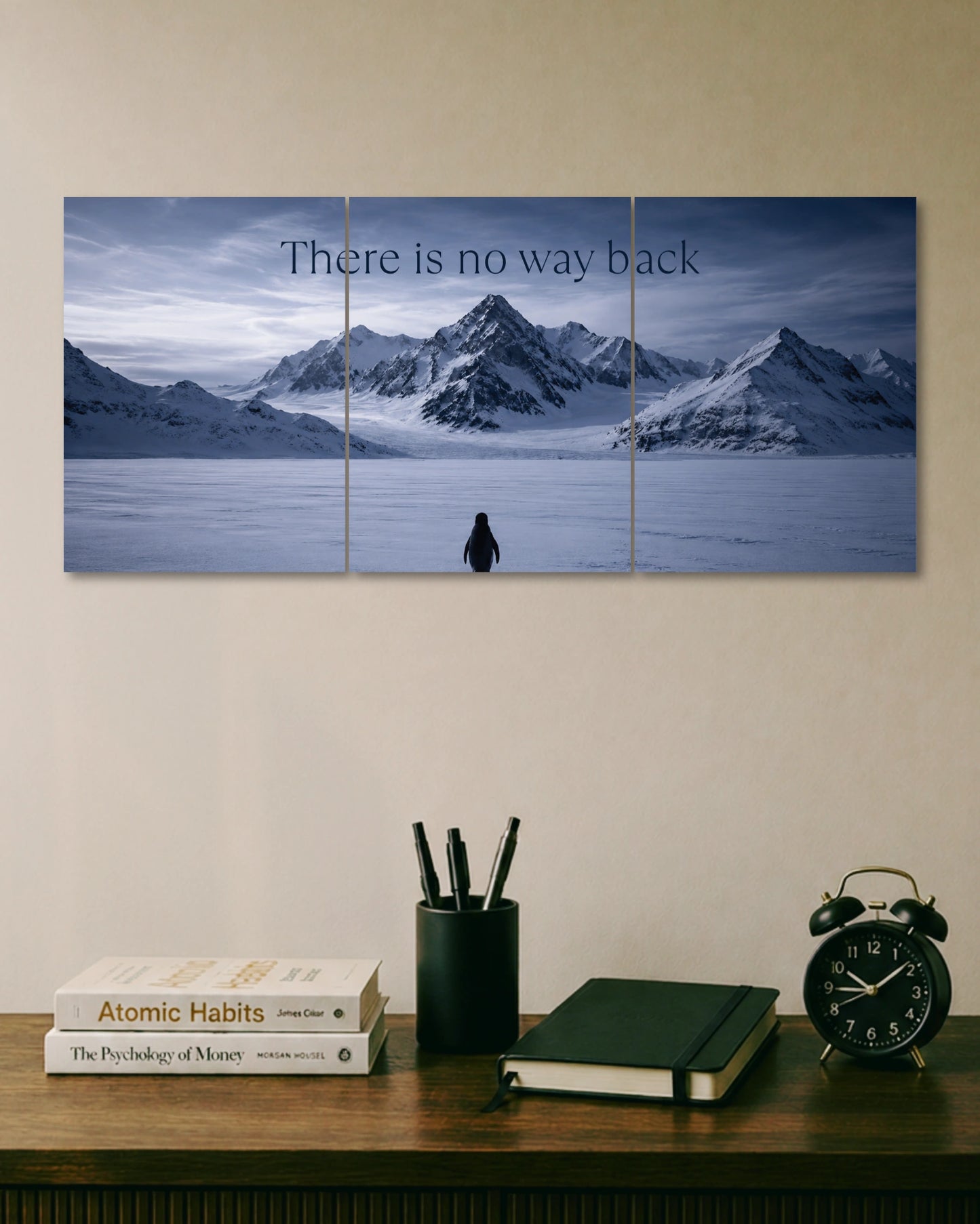 Lone Penguine Snow Mountains 3 Piece Split Wall Art three-panel artwork 1