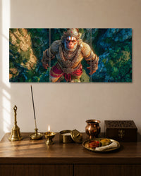 Lord Hanuman Flying Over Valley 3 Piece Split Wall Art three-panel artwork 1