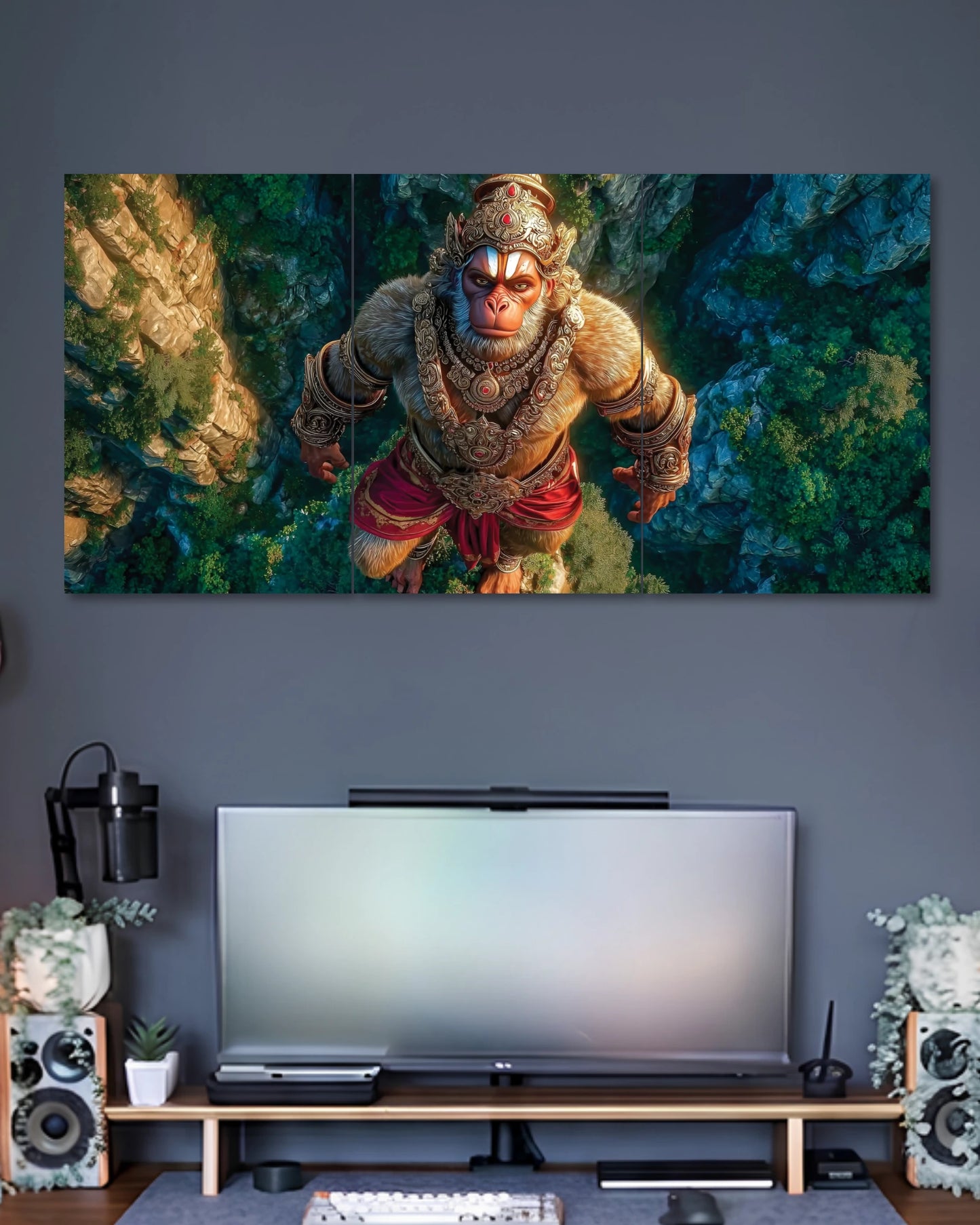 Lord Hanuman Flying Over Valley 3 Piece Split Wall Art three-panel artwork 2