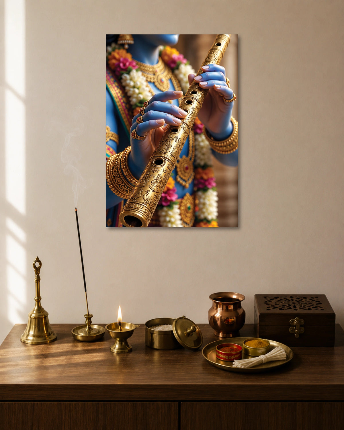 Lord Krishna Flute Poster artwork with bold detailed composition 1