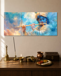 Lord Krishna Flute 3 Piece Split Wall Art three-panel artwork 1