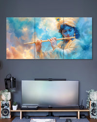 Lord Krishna Flute 3 Piece Split Wall Art three-panel artwork 2